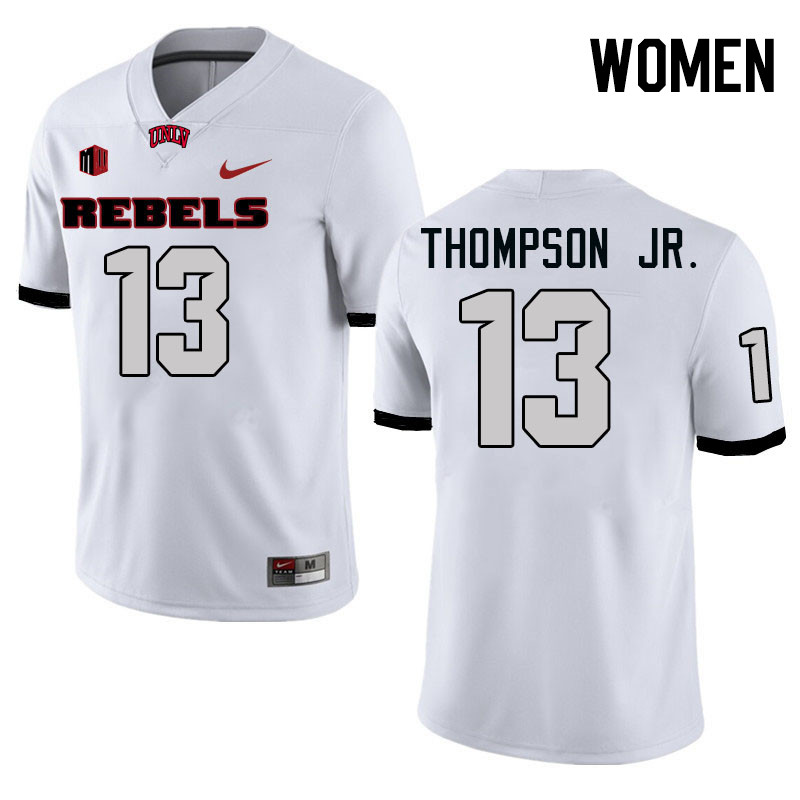 Women #13 Corey Thompson Jr. UNLV Rebels College Football Jerseys Stitched-White Women #13 Corey Thompson Jr. UNLV Rebels College Football Jerseys Stitched-White